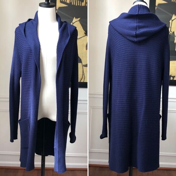 Honey Punch Long Blue Hooded Cardigan S M - Picture 1 of 7